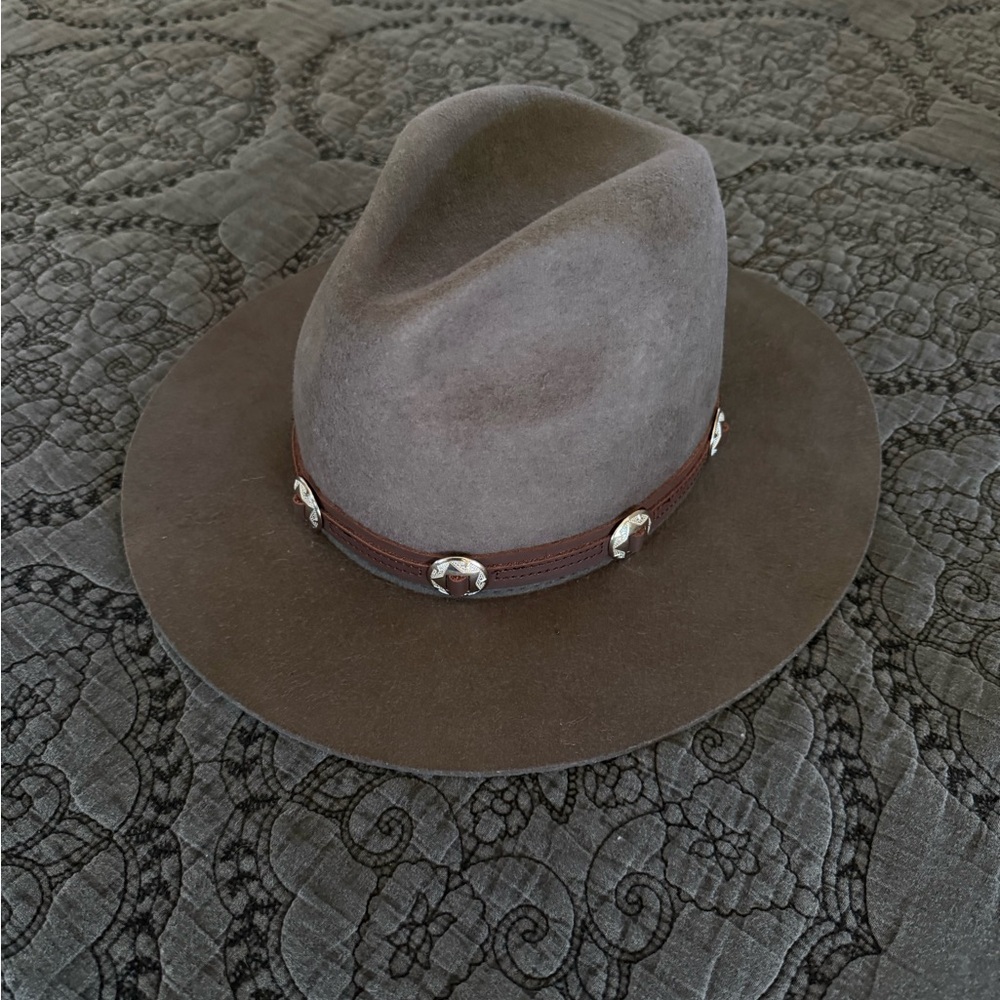 Gray Felt Western Fedora Hat with Concho Band